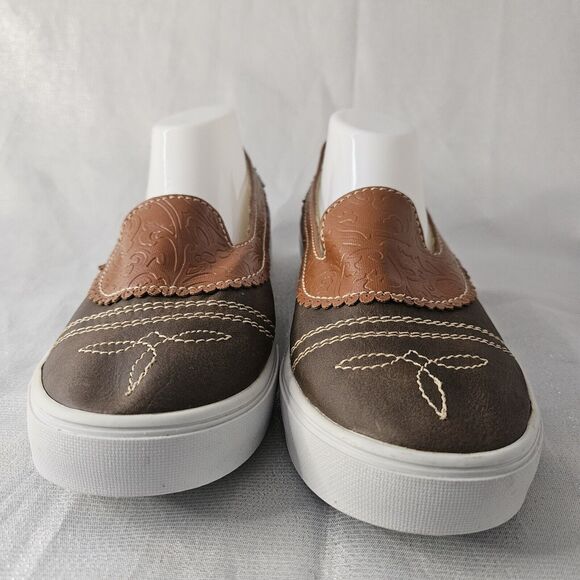 ALESSANDRA Rosecran Floral Embossed Western Slip On Sneaker Brown Music City - Picture 4 of 6